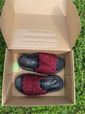 Miista Noreen Burgundy Fuzzy Slide Sandals
